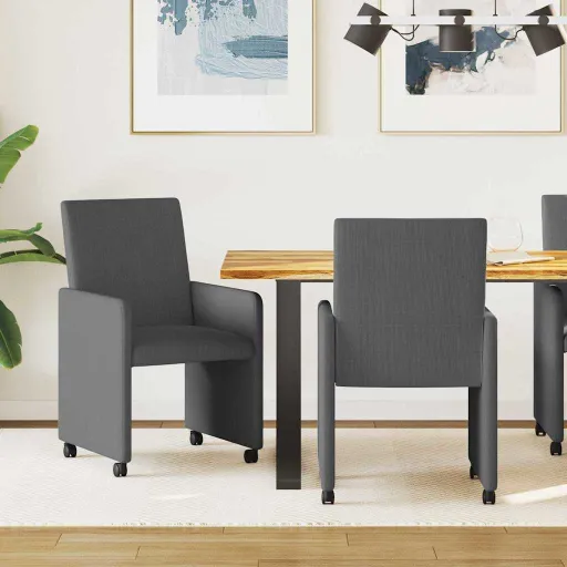 Cadeiras de Jantar com Rodas com Rodas   Cinzento Escuro (2 pcs)
