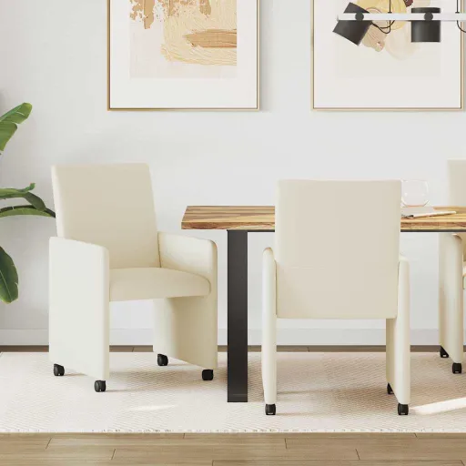 Cadeiras de Jantar com Rodas   Creme 57 x 66 x 94 cm (2 pcs)