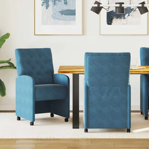 Cadeiras de Jantar com Rodas   Azul 58 x 67 x 97 cm Veludo (2 pcs)