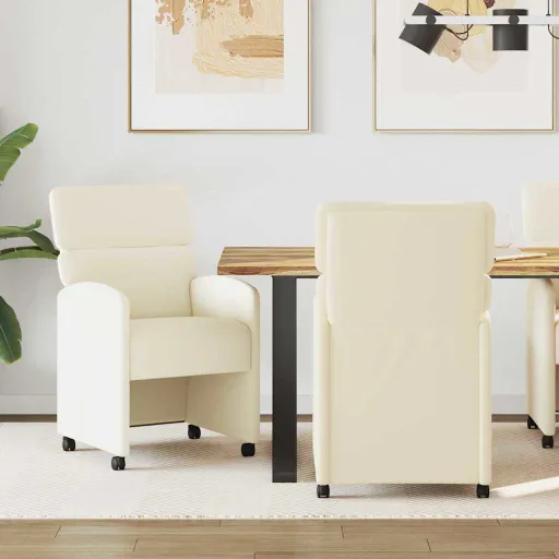 Cadeiras de Jantar com Rodas   Creme 58 x 65 x 98 cm (2 pcs)