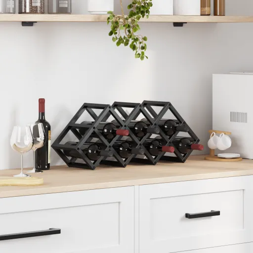 Escorredor de Vinho Carvalho Preto 63 x 16,5 x 25 cm