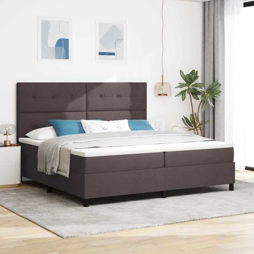 Cama Box com Colchão Castanho Escuro 200 x 200 cm Tecido