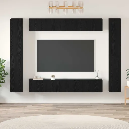 Conjunto de Móvel de TV Montado na Parede   Carvalho Preto (10 pcs)