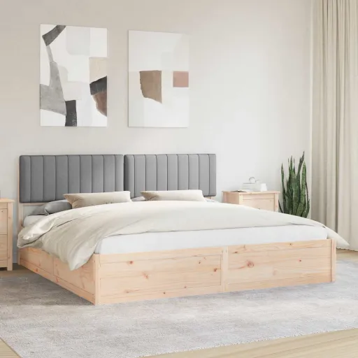 Estrutura de Cama com Cabeceira Estofada Cinzento-Claro