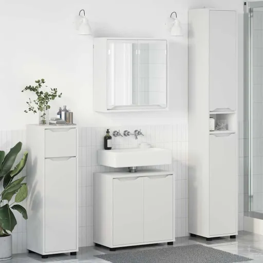Conjunto de Móveis para Banheiro com Gaveta Manual   Branco (4 pcs)