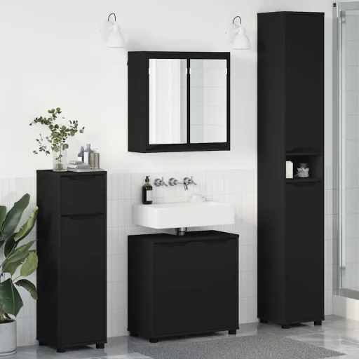 Conjunto de Móveis para Banheiro   Preto Madeira Processada (4 pcs)