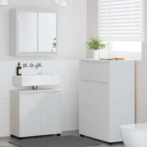 Conjunto de Móveis para Banheiro com Gaveta Manual   Branco (3 pcs)