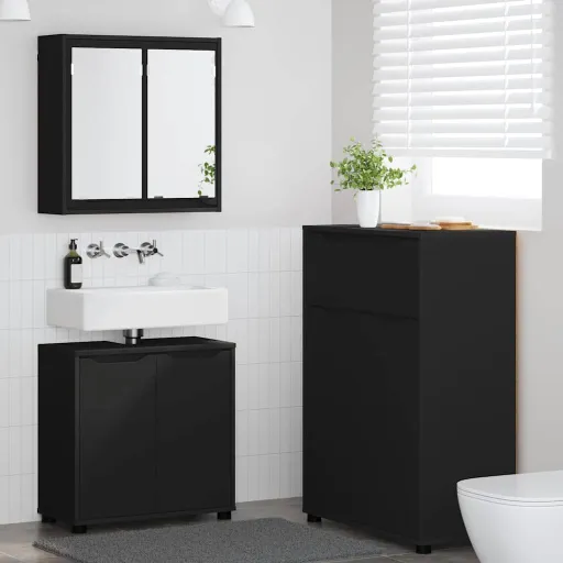 Conjunto de Móveis para Banheiro   Preto Madeira Processada (3 pcs)