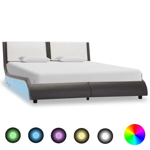 Estrutura de Cama com LED Sem Colchão Cinza e Branco 120x190 cm
