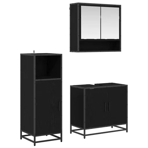 Conjunto de Móveis para Banheiro com Porta   Carvalho Preto (3 pcs)