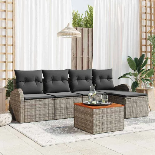Conjunto de Sofá de Jardim   Cinzeto Vime PE (6 pcs)