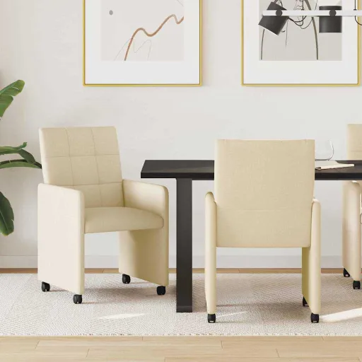 Cadeiras de Jantar com Rodas   Creme 58 x 65 x 94 cm Tecido (2 pcs)