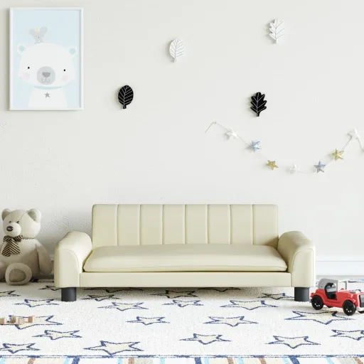 Sofá Infantil 90x53x30 cm Couro Artificial Cor Creme