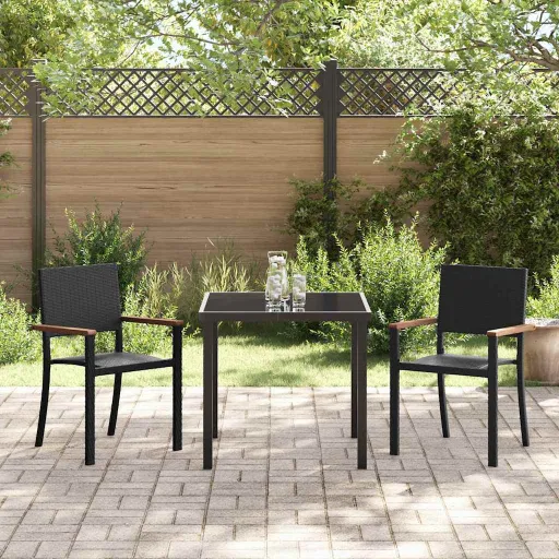 Conjunto de Jantar para Jardim   Preto Aço Revestido a pó (3 pcs)