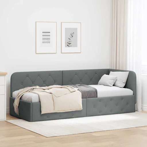 Estrutura de Cama de Canto Cinza Escuro 80 x 200 cm Tecido