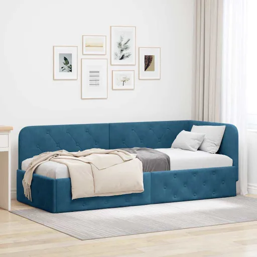 Estrutura de Cama de Canto Azul 80 x 200 cm Veludo
