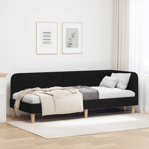 Estrutura de Cama de Canto Preto 80 x 200 cm Tecido