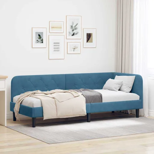 Estrutura de Cama de Canto Azul 80 x 200 cm Veludo