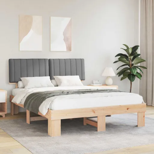 Estrutura de Cama com Cabeceira Estofada Cinzento-Claro