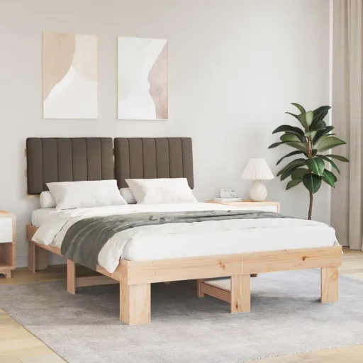 Estrutura de Cama com Cabeceira Estofada Cinzento-Acastanhado