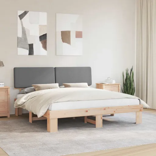 Estrutura de Cama com Cabeceira Estofada Cinzento-Claro