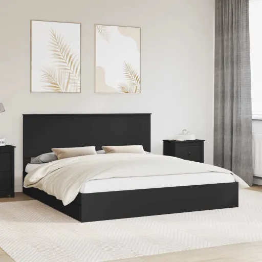 Cama com Armazenamento Preto 180 x 200 cm Madeira Processada