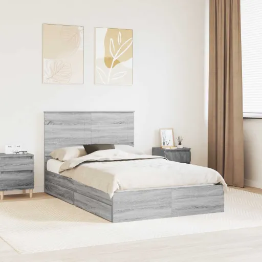 Cama com Armazenamento com Cabeceira Cinza Sonoma 120 x 190 cm