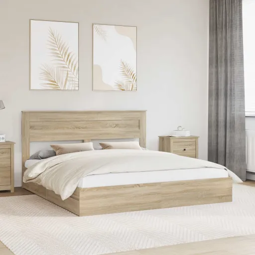 Cama com Armazenamento com Gaveta Carvalho Sonoma 200 x 200 cm