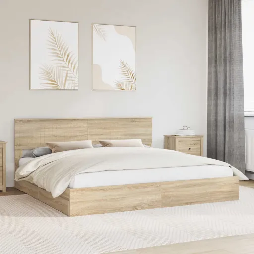Cama com Armazenamento com Gaveta Carvalho Sonoma 200 x 200 cm