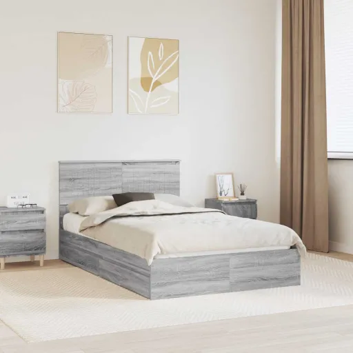 Cama com Armazenamento com Cabeceira Cinza Sonoma 120 x 200 cm