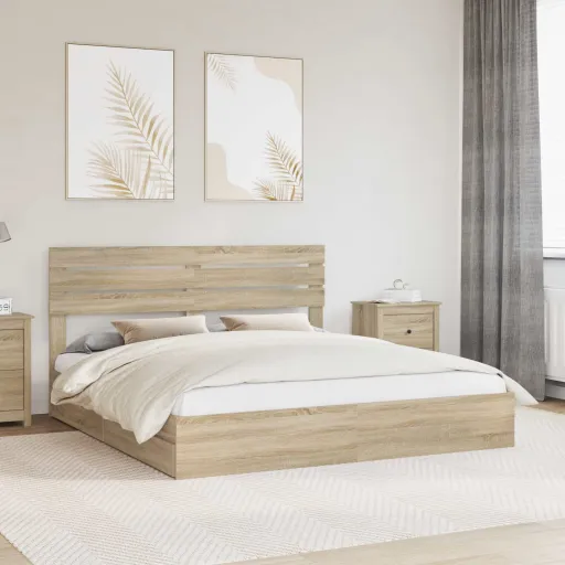 Cama com Armazenamento com Gaveta Carvalho Sonoma 200 x 200 cm