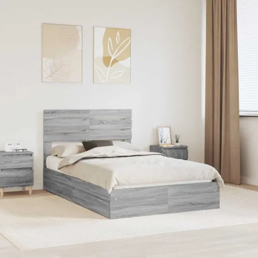 Cama com Armazenamento com Cabeceira Cinza Sonoma 120 x 190 cm