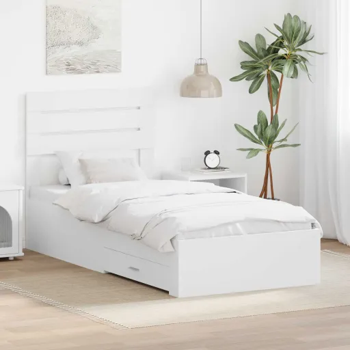 Estrutura da Cama Branco e Prata 75 x 190 cm Madeira Processada
