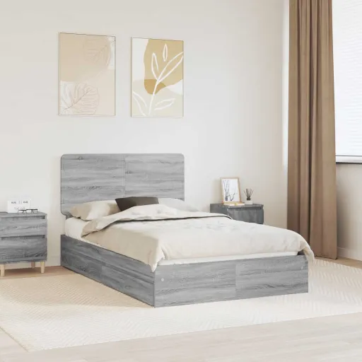 Cama com Armazenamento com Cabeceira Cinza Sonoma 120 x 190 cm