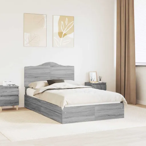 Cama com Armazenamento com Cabeceira Cinza Sonoma 120 x 200 cm