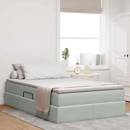 Cama com Arrumação e Colchão Cinzento-Claro 120 x 190 cm Veludo