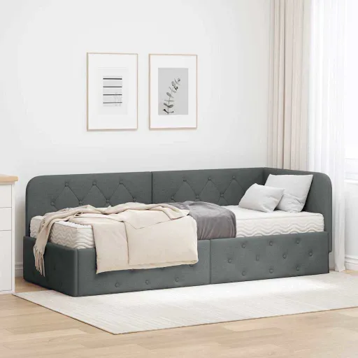 Estrutura de Cama de Canto Cinza Escuro 80 x 200 cm Tecido
