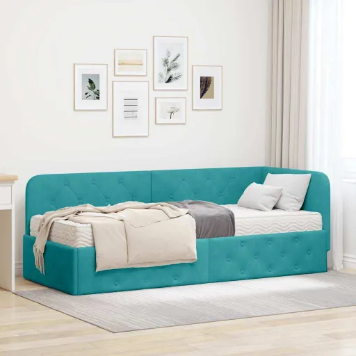 Estrutura de Cama de Canto Turquesa 80 x 200 cm Veludo