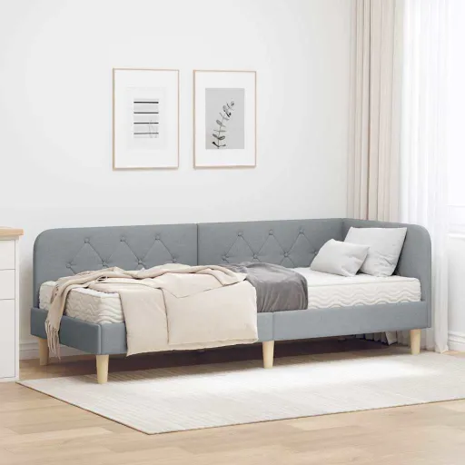 Estrutura de Cama de Canto Cinzento-Claro 80 x 200 cm Tecido