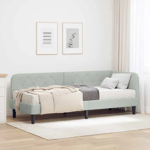 Estrutura de Cama de Canto Cinzento-Claro 80 x 200 cm Veludo