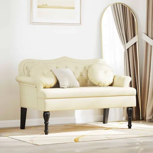 Banco Chesterfield Creme 120,5 x 65 x 75 cm Couro Sintético