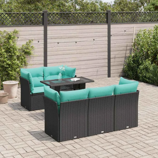 Conjunto Sofás Jardim c/ Almofadões Vime PE/Acácia Preto (6 pcs)