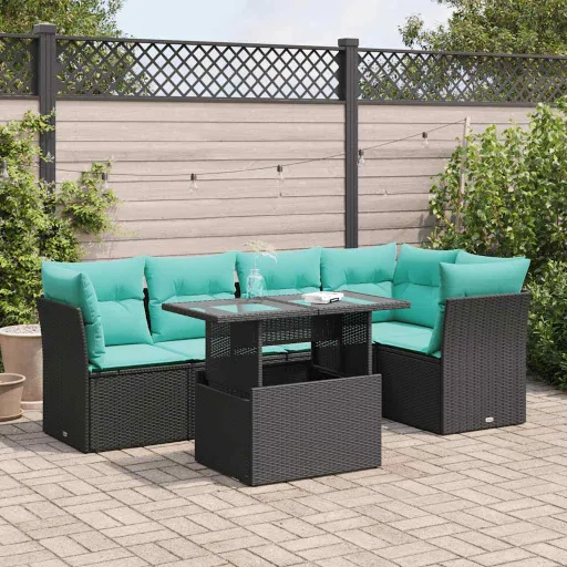 Conjunto Sofás Jardim c/ Almofadões Vime PE/Acácia Preto (6 pcs)