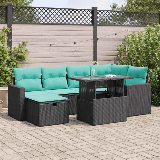 Conjunto Sofás Jardim Almofadões Vime PE/Acácia Cinzento (7 pcs)