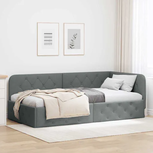 Estrutura de Cama de Canto Cinza Escuro 90 x 190 cm Tecido