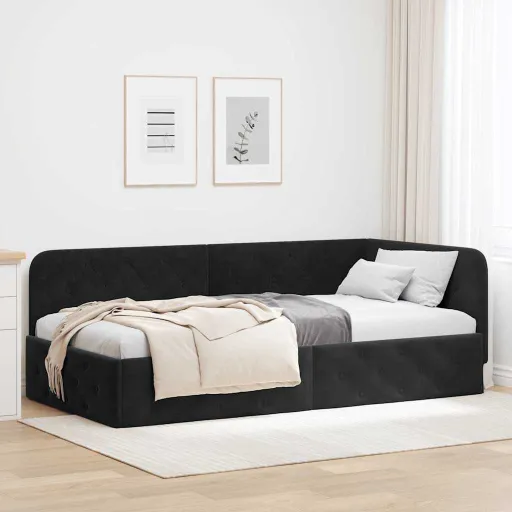 Estrutura de Cama de Canto Preto 90 x 200 cm Veludo