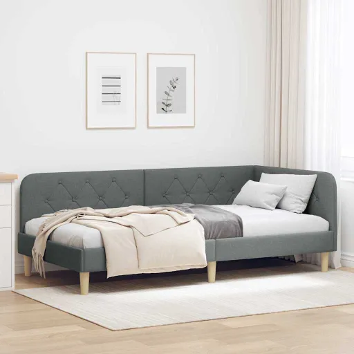 Estrutura de Cama de Canto Cinza Escuro 100 x 200 cm Tecido