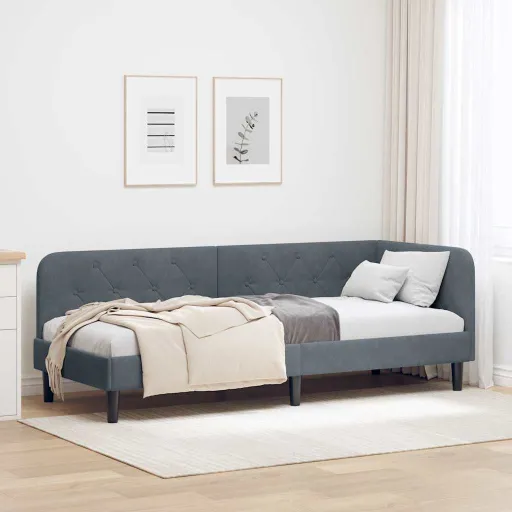 Estrutura de Cama de Canto Cinza Escuro 80 x 200 cm Veludo