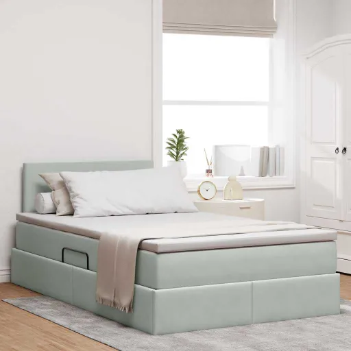 Cama com Armazenamento Cinzento-Claro 120 x 190 cm Veludo