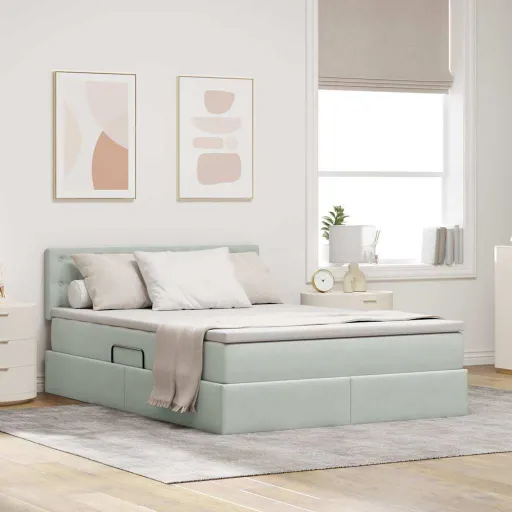 Cama com Armazenamento Cinzento-Claro 140 x 190 cm Veludo